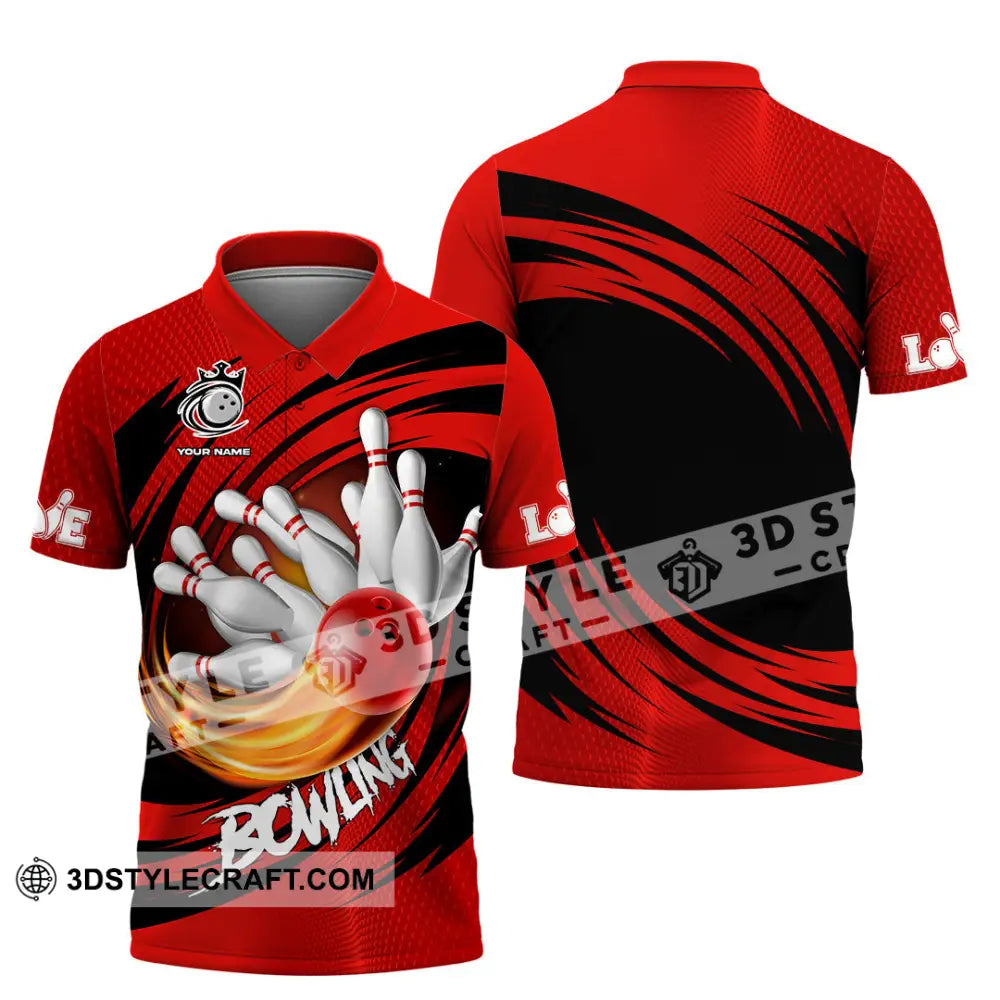 Unisex Shirt - Custom Text Red Ball Bowling Player Sport Polo / S T-Shirt