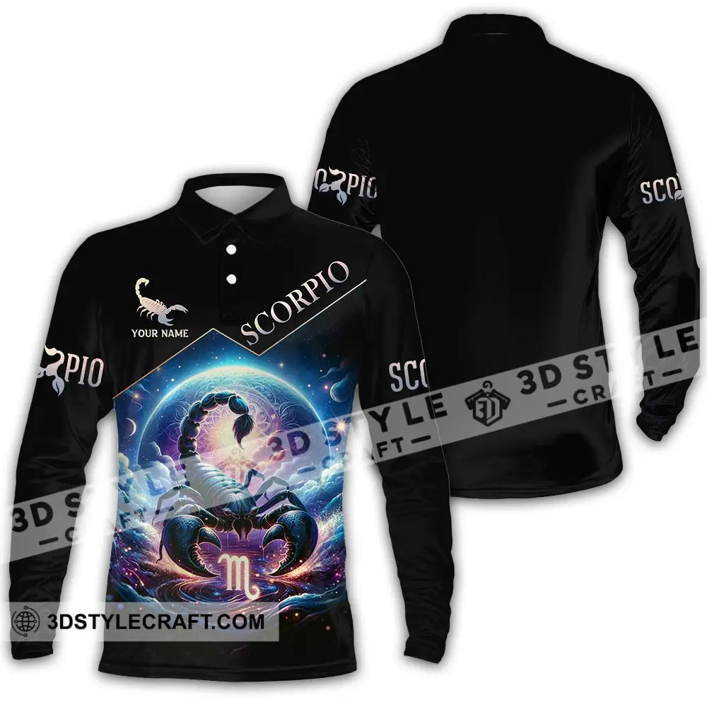 Unisex Shirt - Custom Text Scorpio Long Sleeve Polo / S T-Shirt