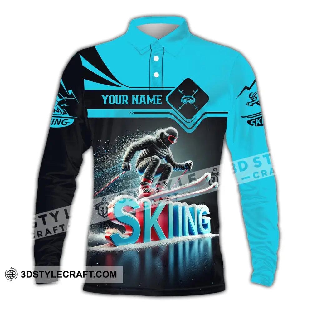 Unisex Shirt - Custom Text Skiing Long Sleeve Polo / S T-Shirt