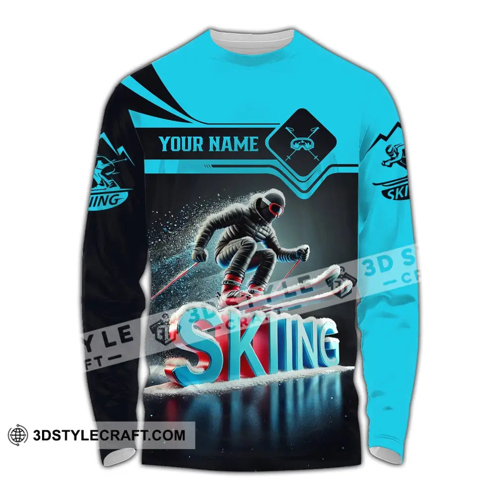 Unisex Shirt - Custom Text Skiing Long Sleeve / S T-Shirt