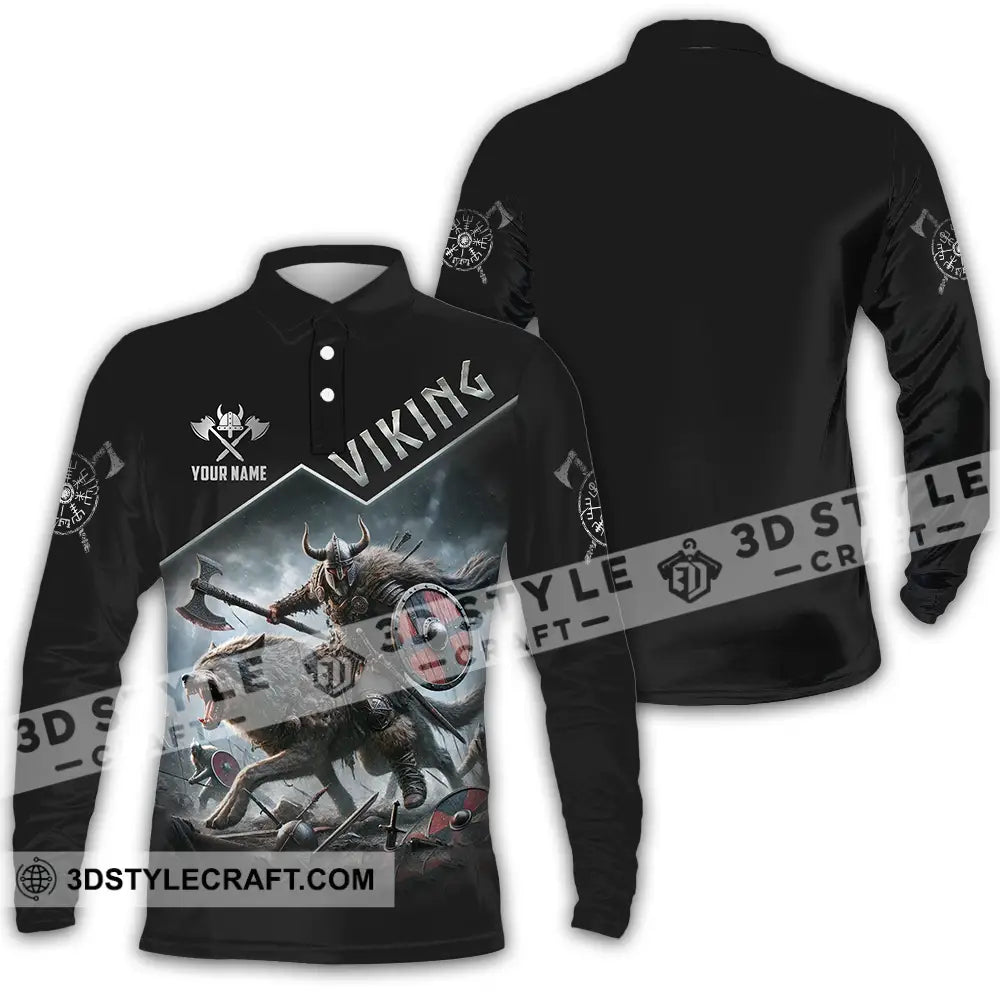 Unisex Shirt - Custom Text Viking Long Sleeve Polo / S T-Shirt