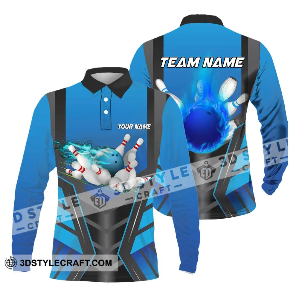 Unisex Shirt - Custom Texts Blue Fire Bowing Sport Long Sleeve Polo / S T-Shirt