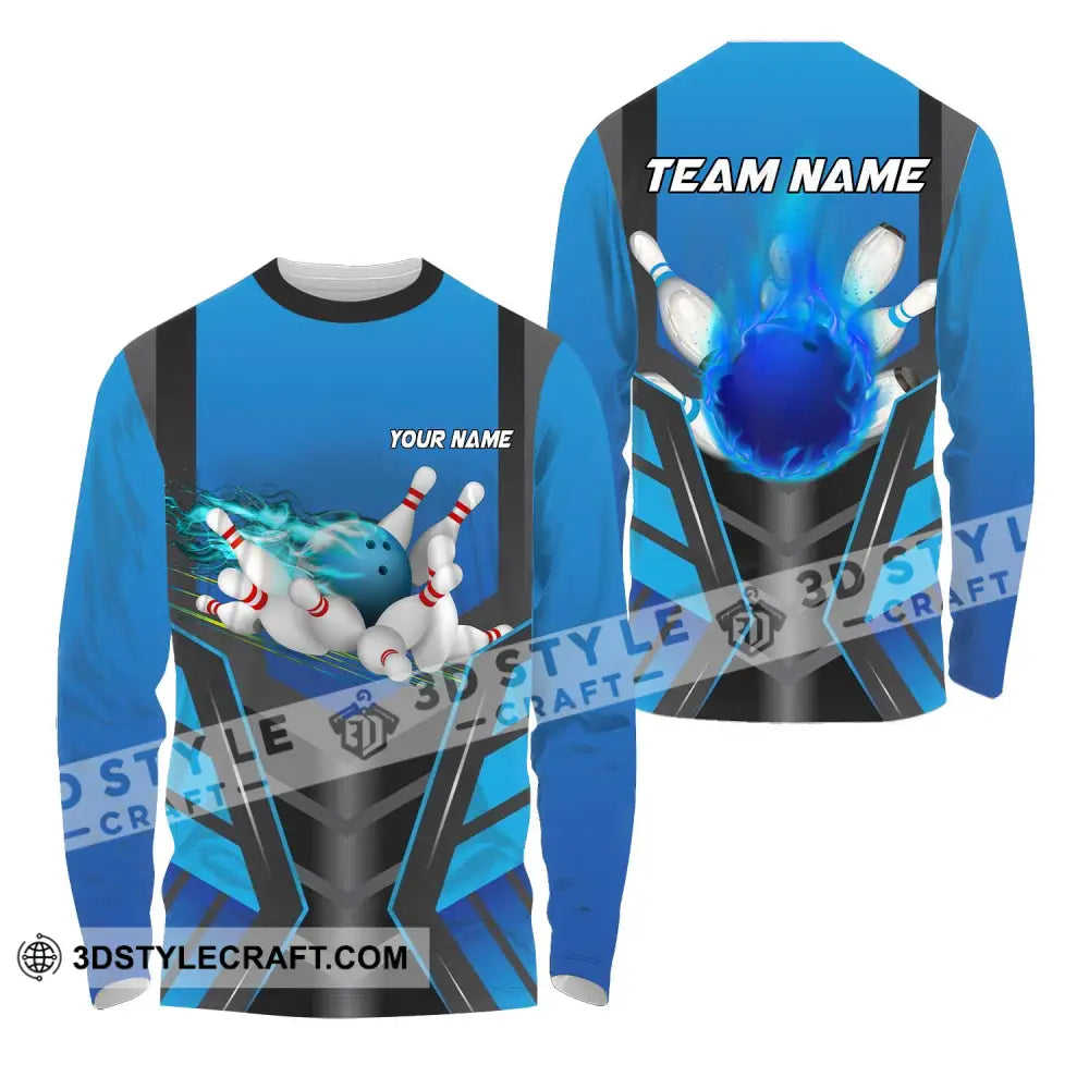 Unisex Shirt - Custom Texts Blue Fire Bowing Sport Long Sleeve / S T-Shirt