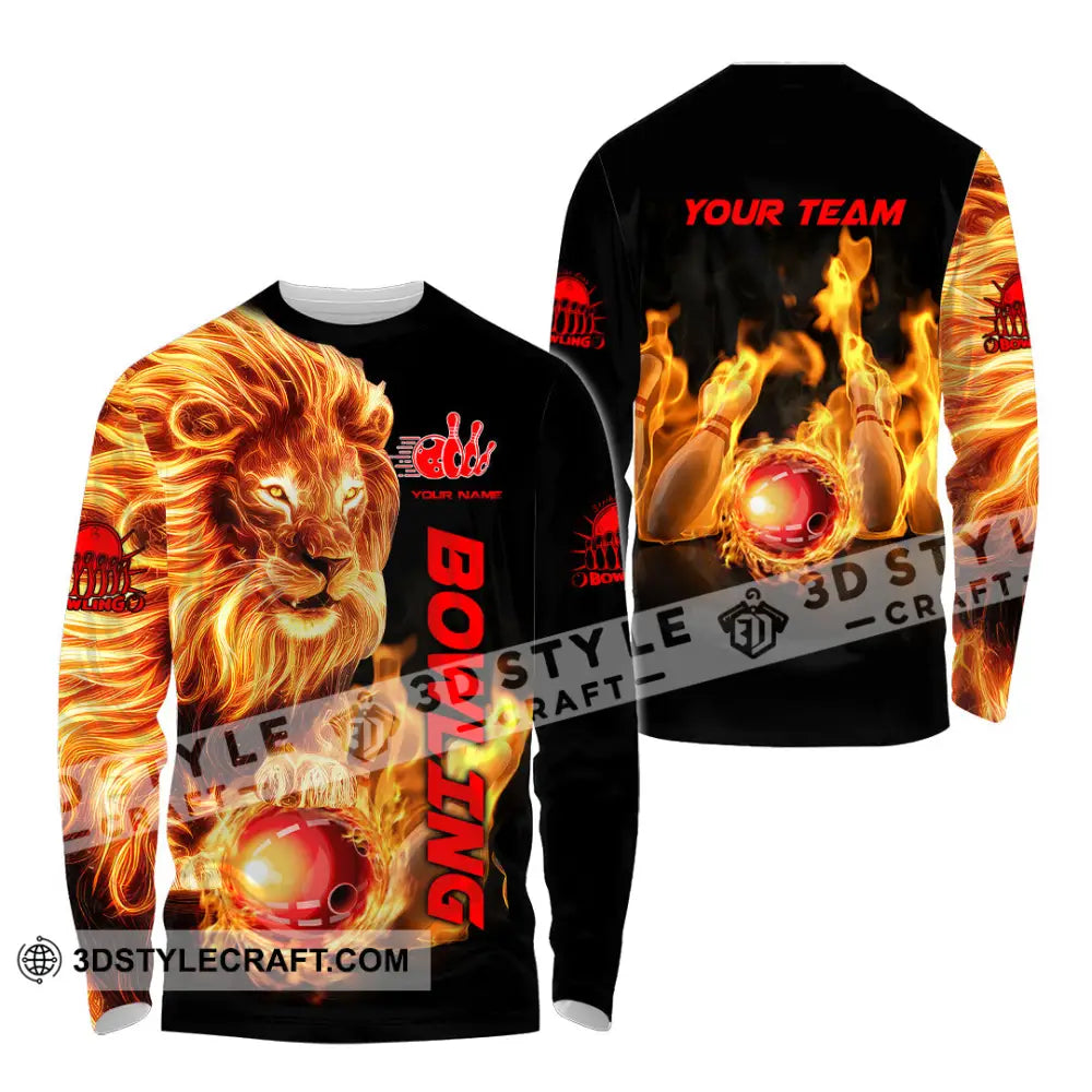 Unisex Shirt - Custom Texts Fire Lion Bowling Sport Long Sleeve / S T-Shirt