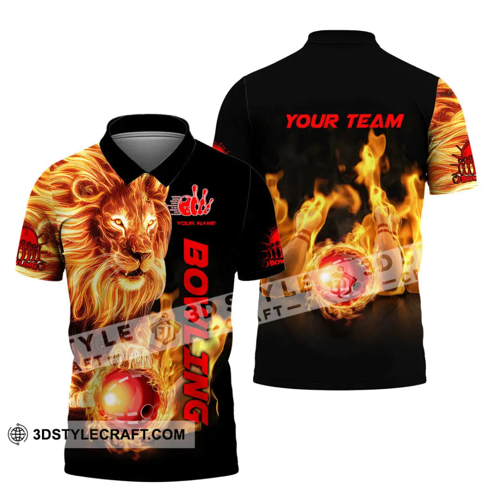 Unisex Shirt - Custom Texts Fire Lion Bowling Sport Polo / S T-Shirt