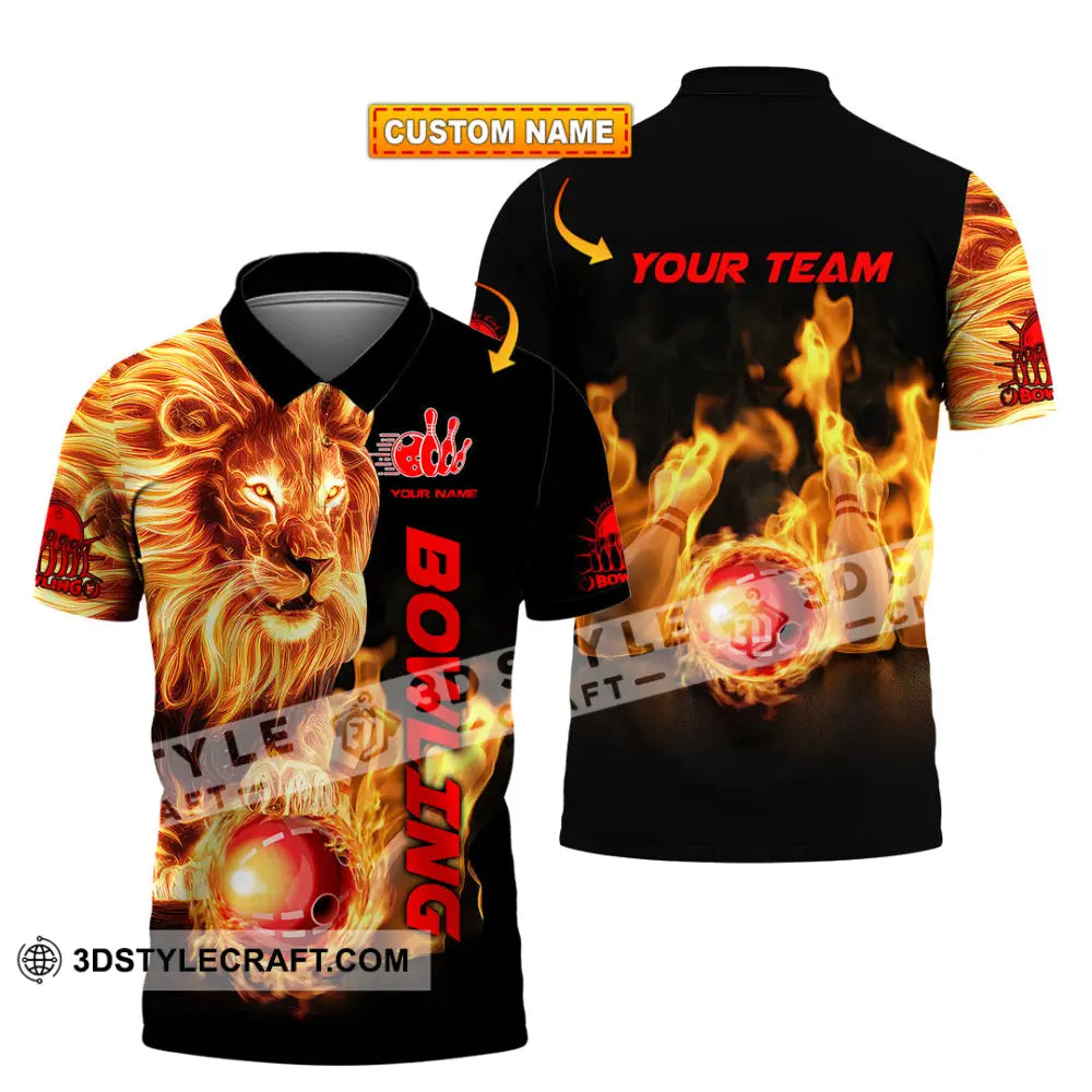 Unisex Shirt - Custom Texts Fire Lion Bowling Sport T-Shirt