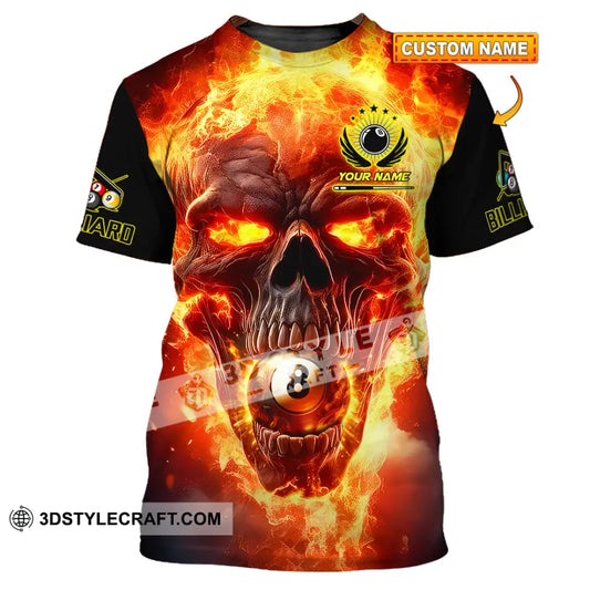 Unisex Shirt - Custom Texts Fire Skull Billiards No8 Sport T-Shirt