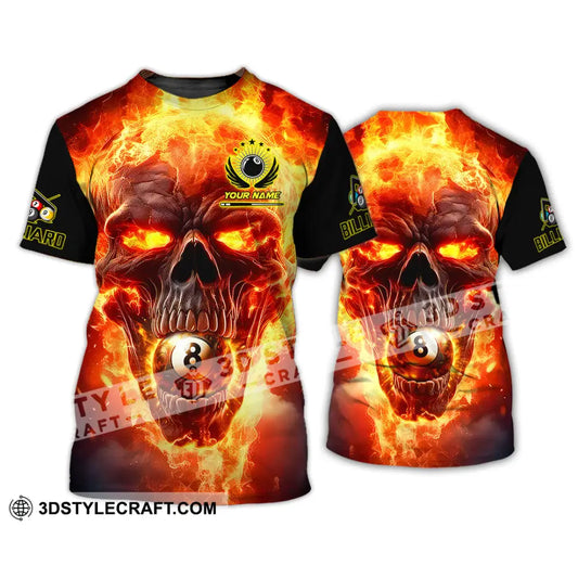 Unisex Shirt - Custom Texts Fire Skull Billiards No8 Sport T-Shirt / S T-Shirt