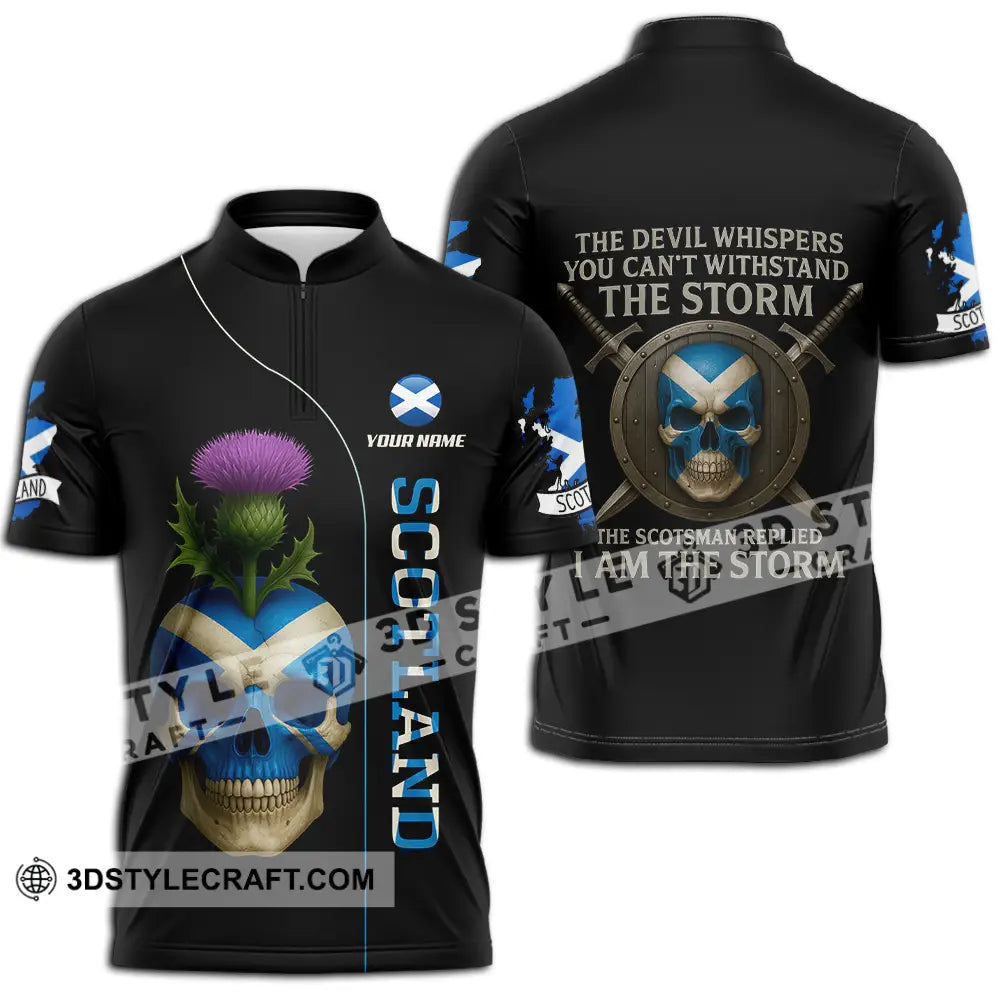 Unisex Shirt - Custom The Devil Whispers You Cannot Withstand The Storm Scotland Shirt Zipper Polo Shirt / S T-shirt