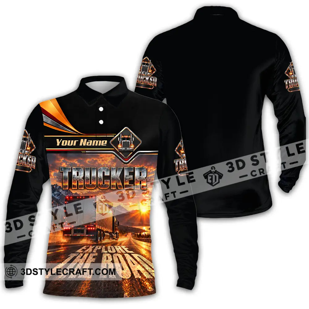Unisex Shirt - Custom Trucker Explore The Road Shirt - Long Sleeve Polo / S - T-shirt