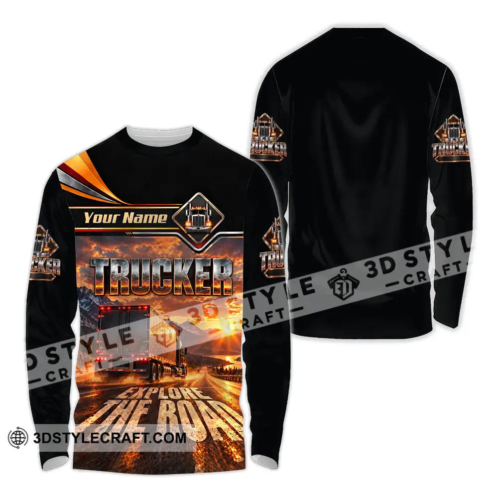 Unisex Shirt - Custom Trucker Explore The Road Shirt - Long Sleeve Shirt / S - T-shirt