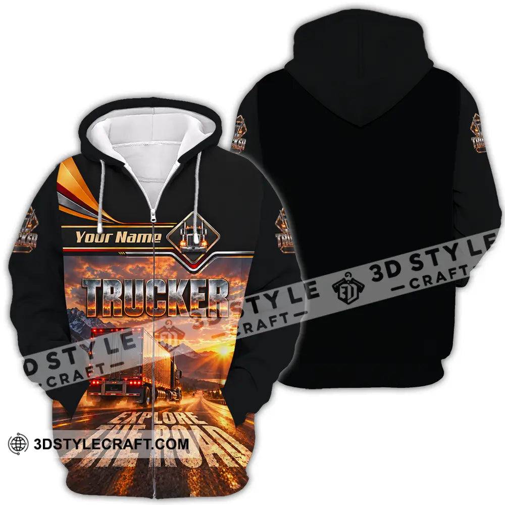 Unisex Shirt - Custom Trucker Explore The Road Shirt - Zipper Hoodie / S - T-shirt