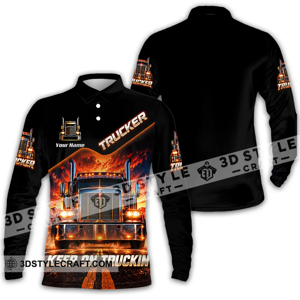 Unisex Shirt - Custom Trucker Keep On Trackin’ Shirt - Long Sleeve Polo / S - T-shirt