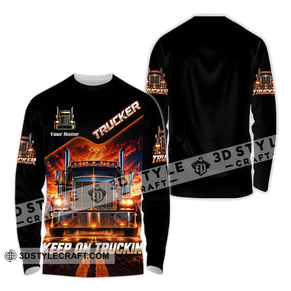Unisex Shirt - Custom Trucker Keep On Trackin’ Shirt - Long Sleeve Shirt / S - T-shirt