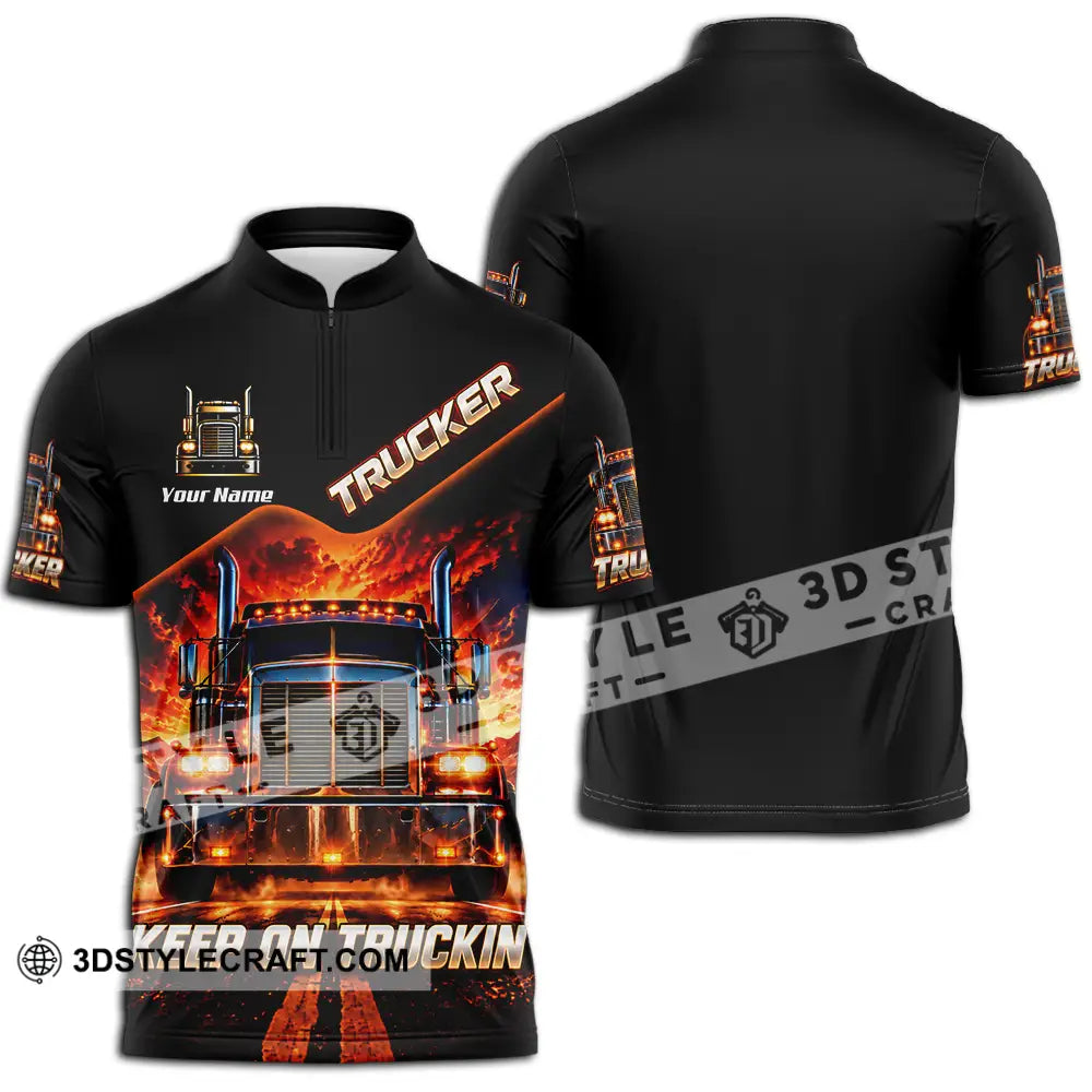 Unisex Shirt - Custom Trucker Keep On Trackin’ Shirt - Zipper Polo Shirt / S - T-shirt