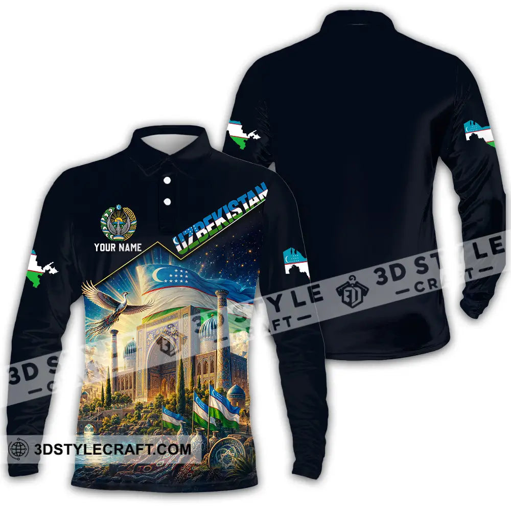 Unisex Shirt - Custom Uzbekistan Shirt - Long Sleeve Polo / S - T-shirt