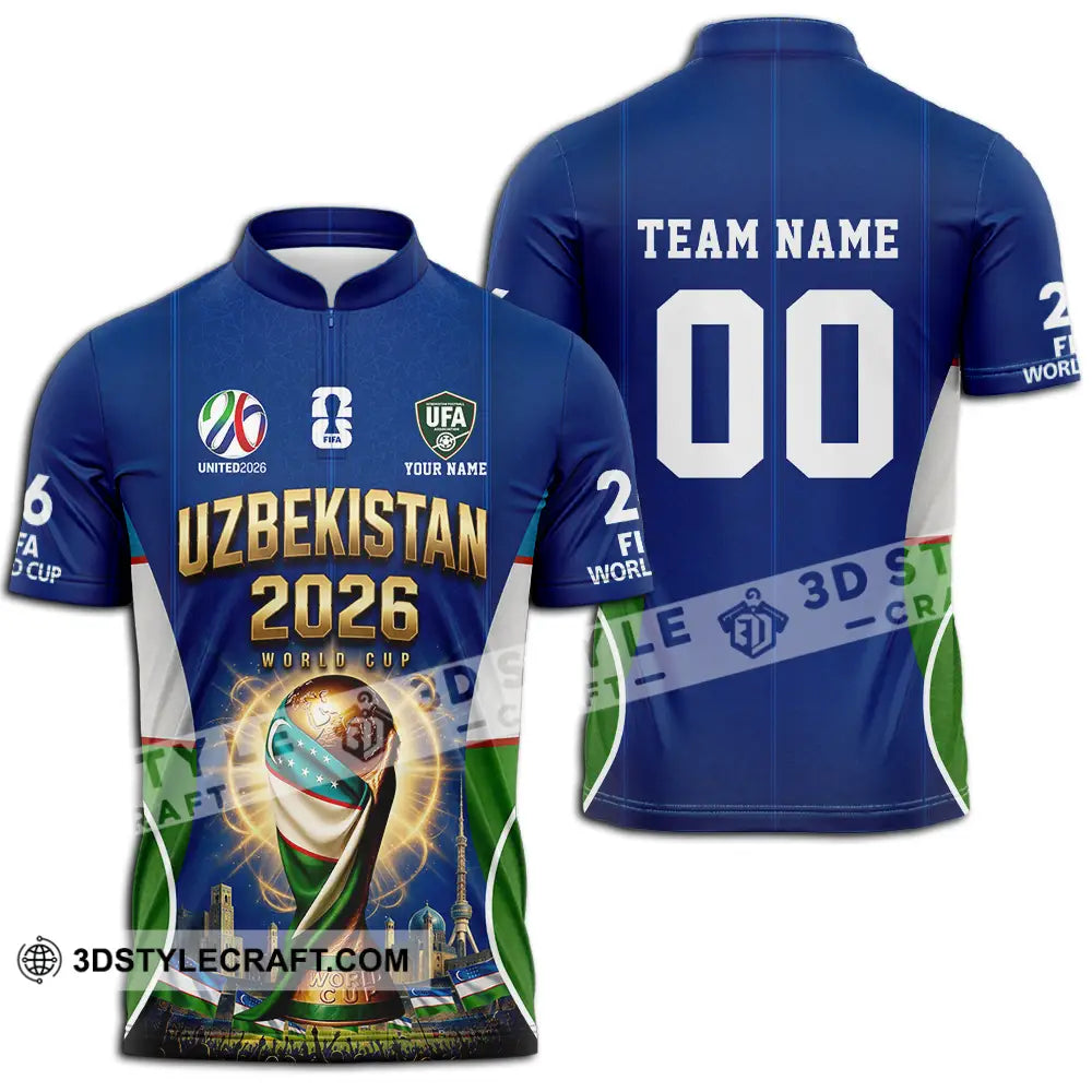 Unisex Shirt - Custom Uzbekistan World Cup 2026 Shirt - Zipper Polo Shirt / S - T-shirt