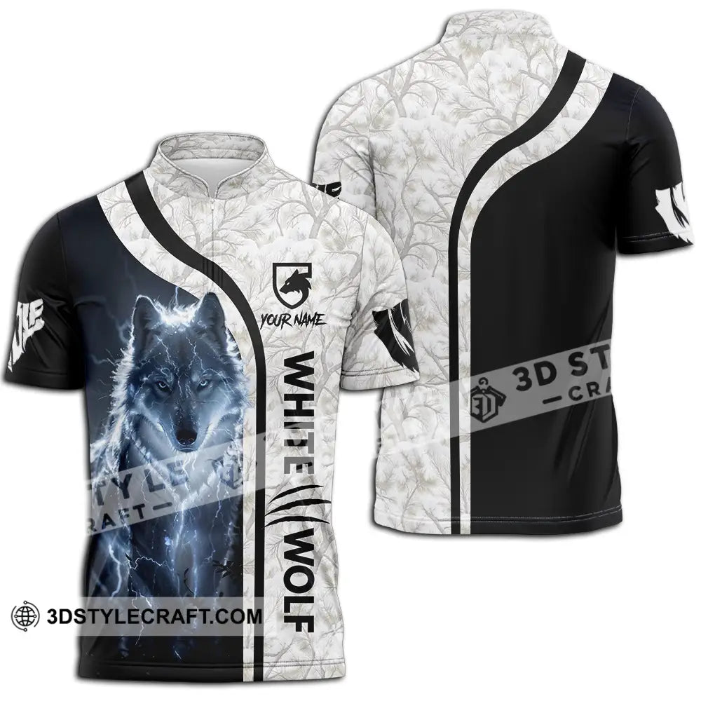 Unisex Shirt - Custom White Wolf 3D Shirt Zipper Polo Shirt / S T-shirt