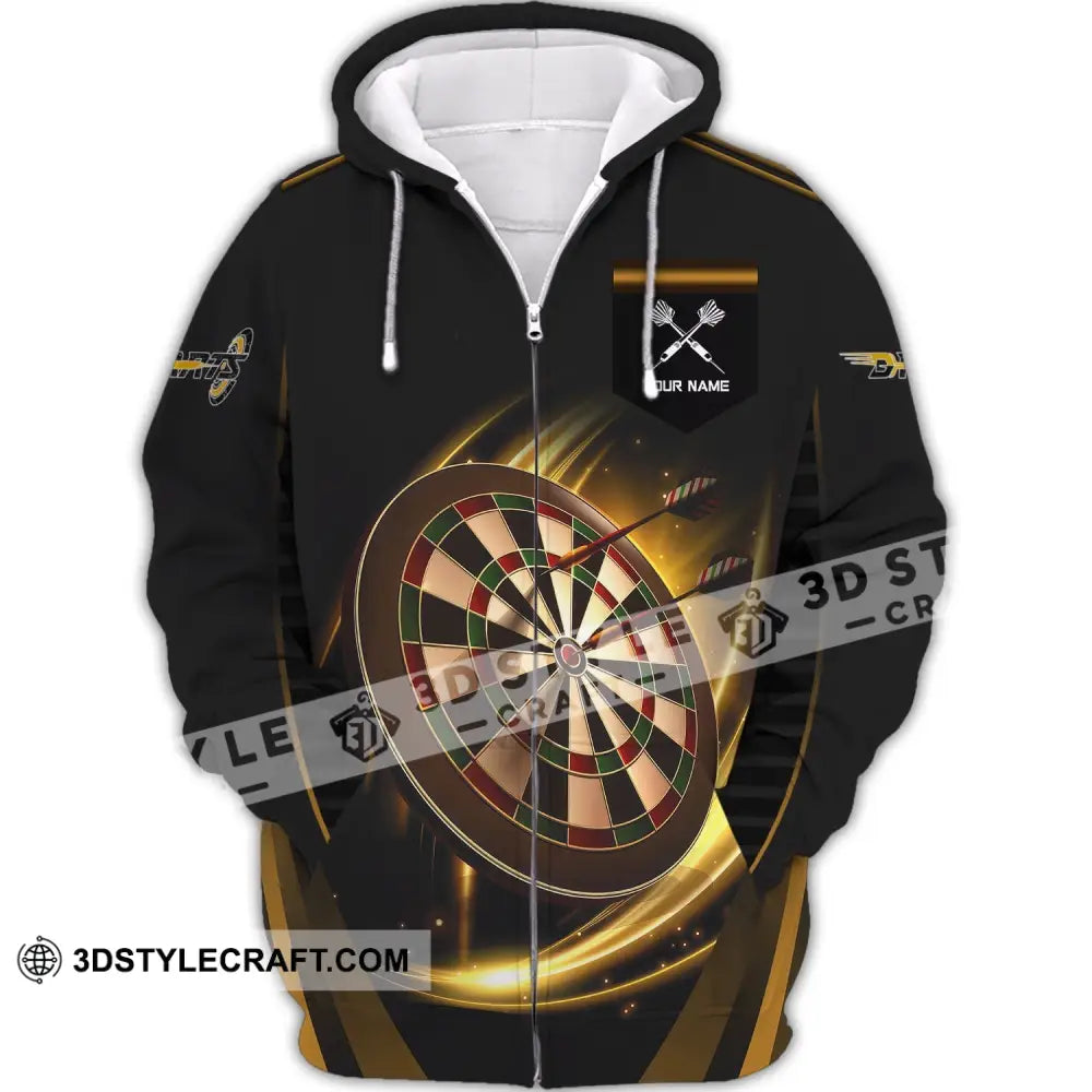 Unisex Shirt Darts T-Shirt Golden Dart Lover Gift Gamer Zipper Hoodie / S