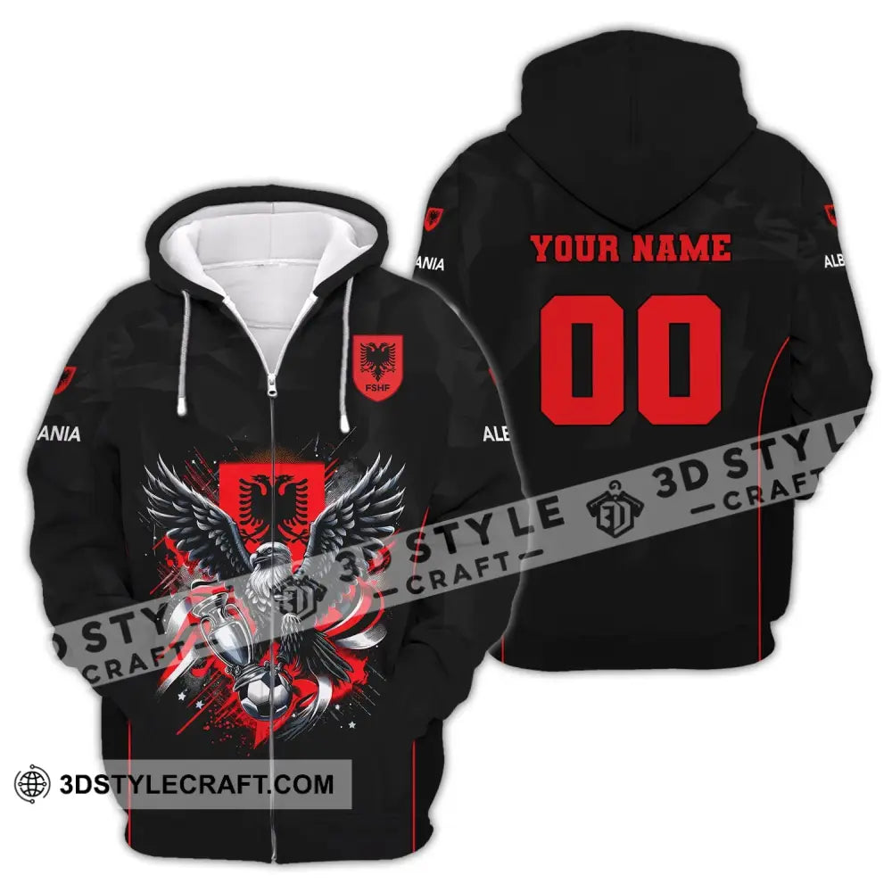 Unisex Shirt Euro 2024 Custom Name And Number Albania Football Polo Long Sleeve Zipper Hoodie / S