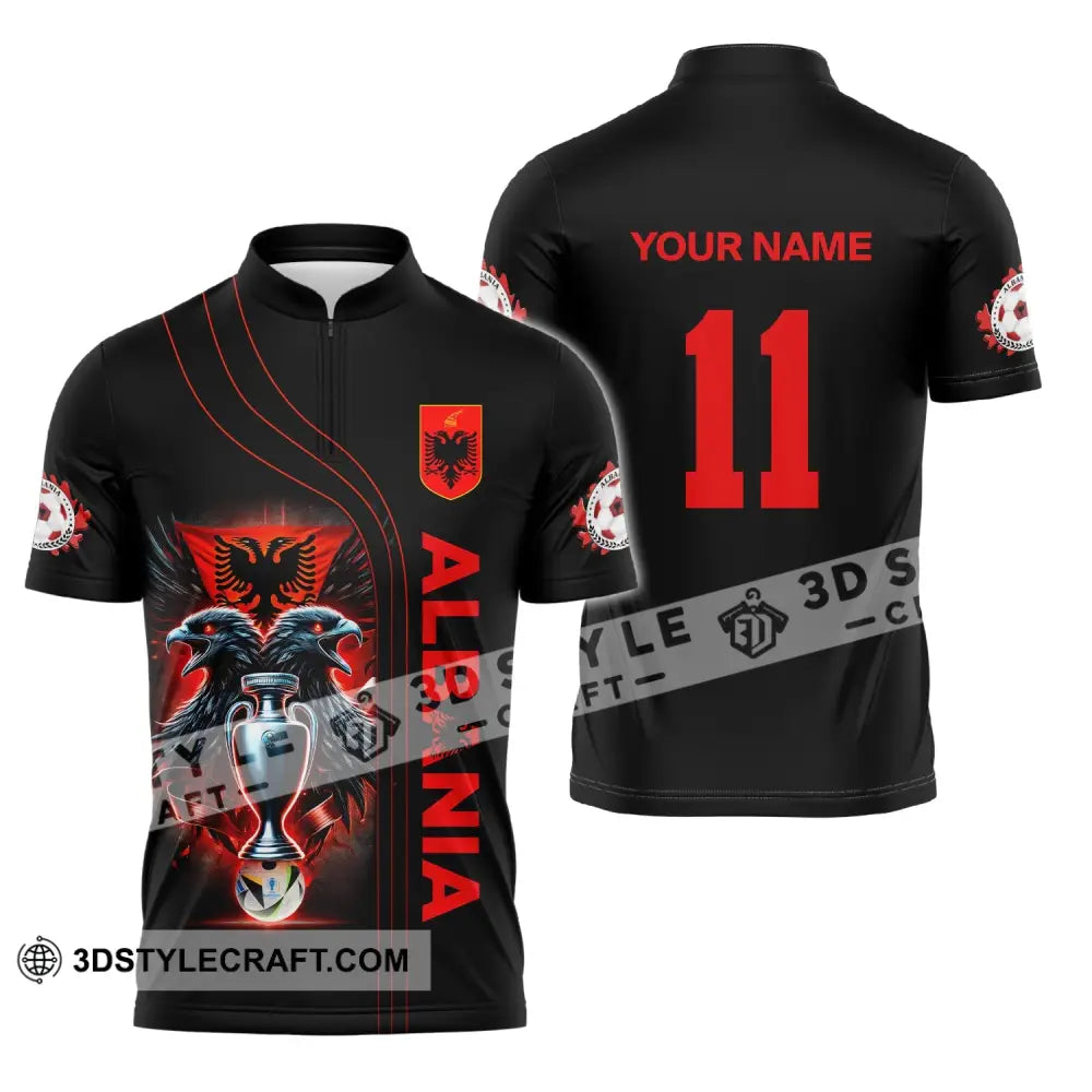 Unisex Shirt Euro 2024 Custom Name And Number Albania Football Polo Long Sleeve Zipper / S T-Shirt