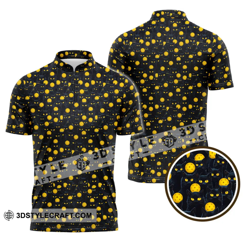 Unisex Shirt Pickleball Halloween Black Cat Shirt Zipper Polo Shirt / S T shirt