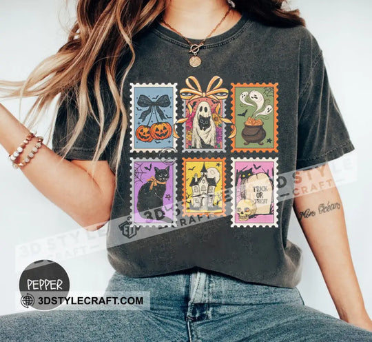 Unisex T-Shirt - Retro Halloween Cat Ghost Pumpkin T-Shirt, Halloween Collectible Gift style option 3