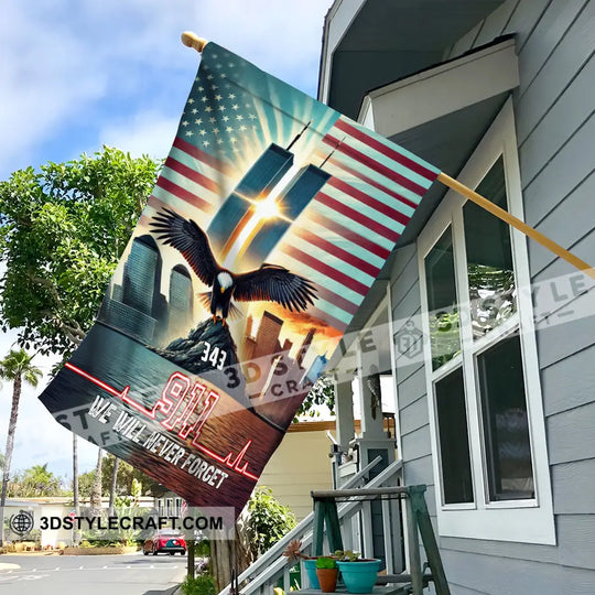 United States Flag, Fireman 911 Memorial - American Memorial Flag style option 1