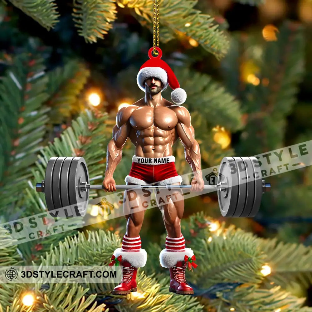 Weightlifter Santa Christmas Ornament Personalized