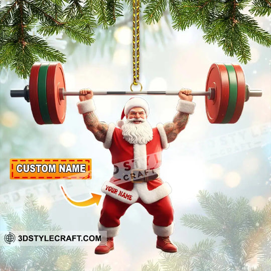 Weightlifting Santa Christmas, Home Decor, Christmas Ornament, Personalized Ornament style option 1