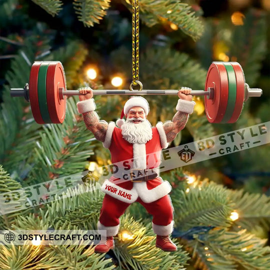 Weightlifting Santa Christmas, Home Decor, Christmas Ornament, Personalized Ornament style option 3