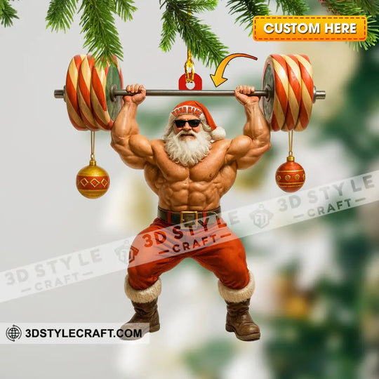 Weightlifting Santa, Home Decor, Christmas Ornament, Personalized Ornament style option 1