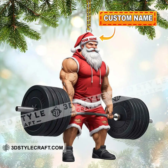 Weightlifting Santa, Home Decor, Christmas Ornament, Personalized Ornament style option 1