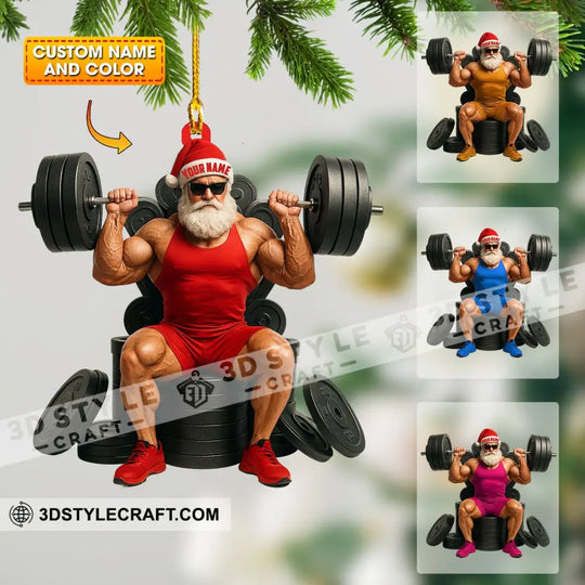 Weightlifting Santa, Home Decor, Christmas Ornament, Personalized Ornament style option 1