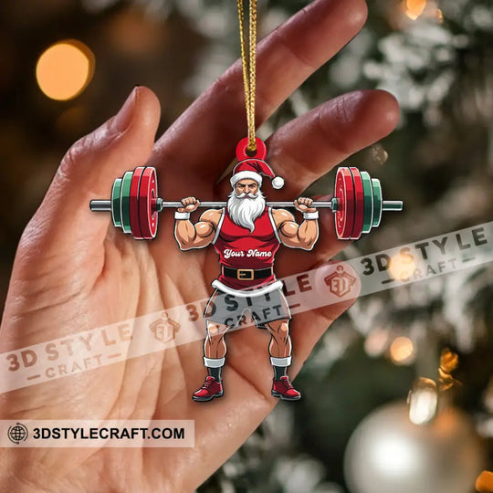 Weightlifting Santa, Home Decor, Christmas Ornament, Personalized Ornament style option 2