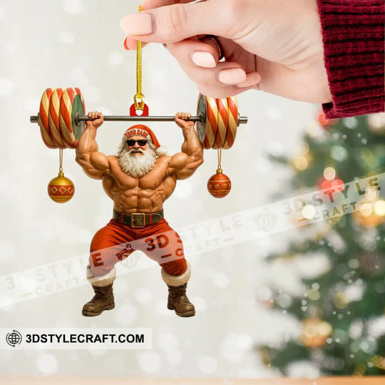 Weightlifting Santa, Home Decor, Christmas Ornament, Personalized Ornament style option 2