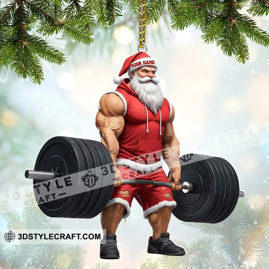 Weightlifting Santa, Home Decor, Christmas Ornament, Personalized Ornament style option 3