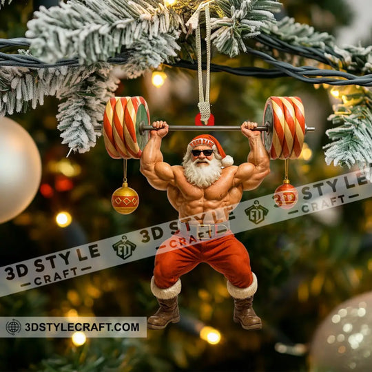 Weightlifting Santa, Home Decor, Christmas Ornament, Personalized Ornament style option 3