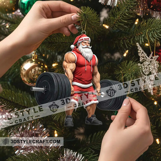Weightlifting Santa, Home Decor, Christmas Ornament, Personalized Ornament style option 2