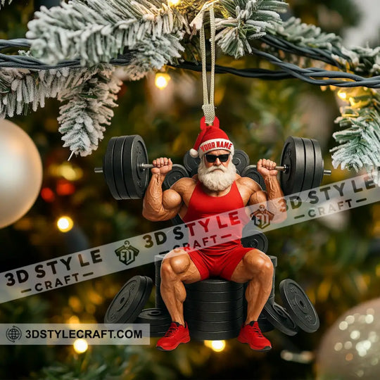 Weightlifting Santa, Home Decor, Christmas Ornament, Personalized Ornament style option 3