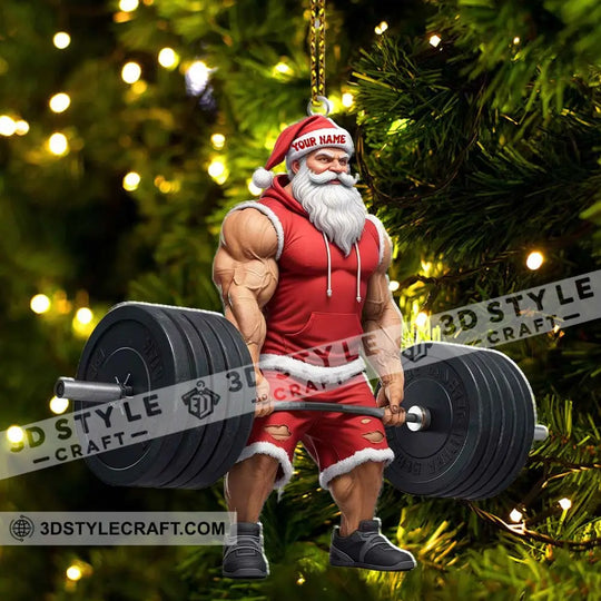 Weightlifting Santa, Home Decor, Christmas Ornament, Personalized Ornament style option 4