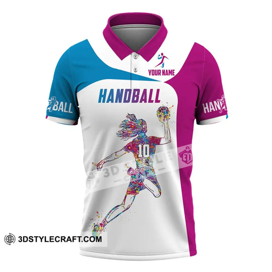 Woman Shirt, Custom Name and Number Handball Shirt, Handball Polo Long Sleeve, Handball Club Uniform, Handball Lover Gift style option 4