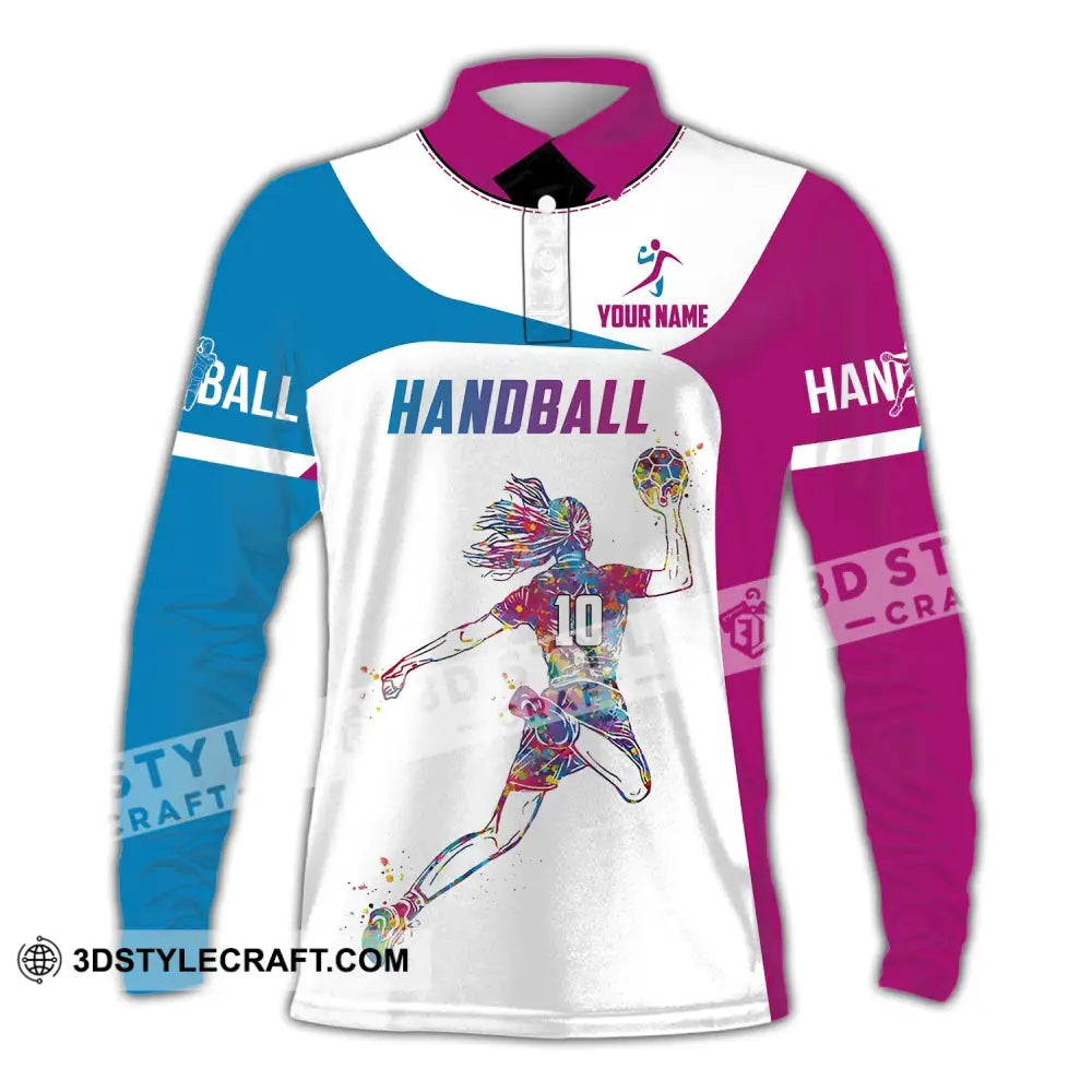 Woman Shirt Custom Name And Number Handball Polo Long Sleeve Club Uniform Lover Gift / S T-Shirt