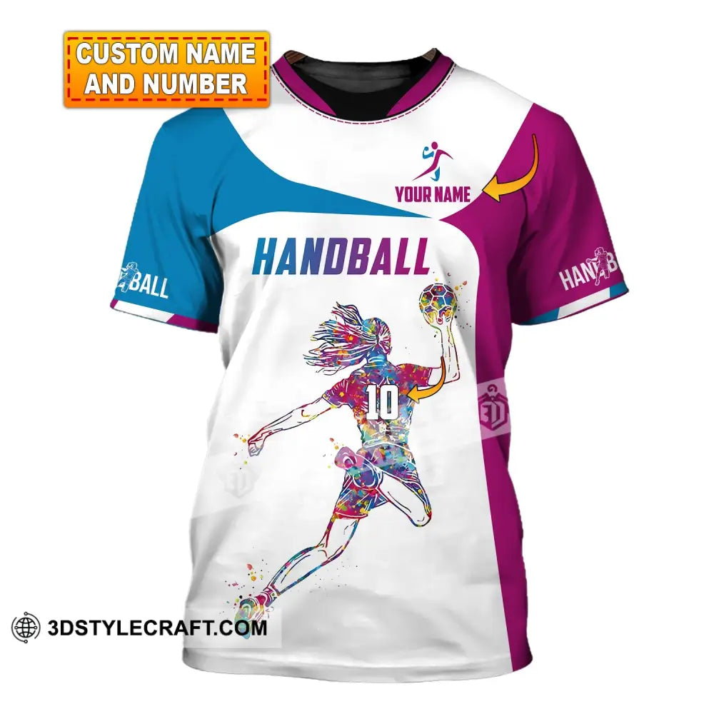 Woman Shirt Custom Name And Number Handball Polo Long Sleeve Club Uniform Lover Gift T-Shirt