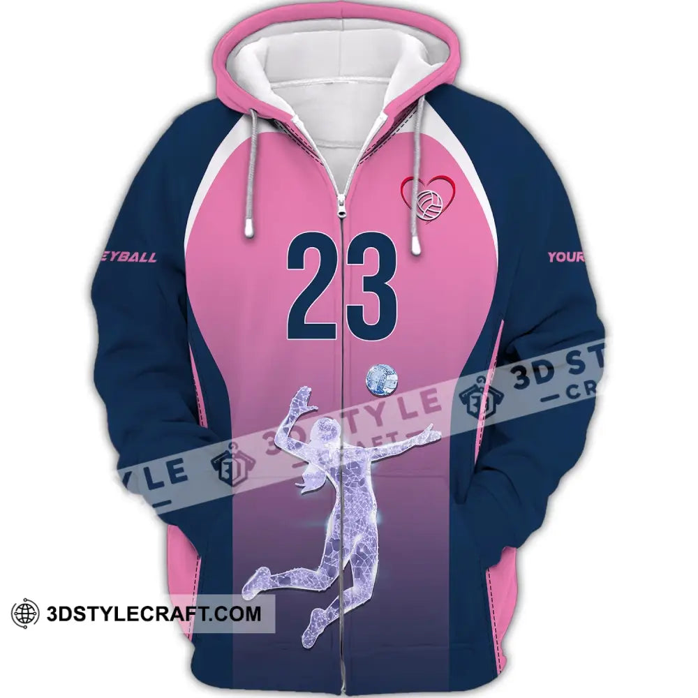 Woman Shirt Custom Name And Number Volleyball Hoodie Team T-Shirt Gift For Players Zipper / S