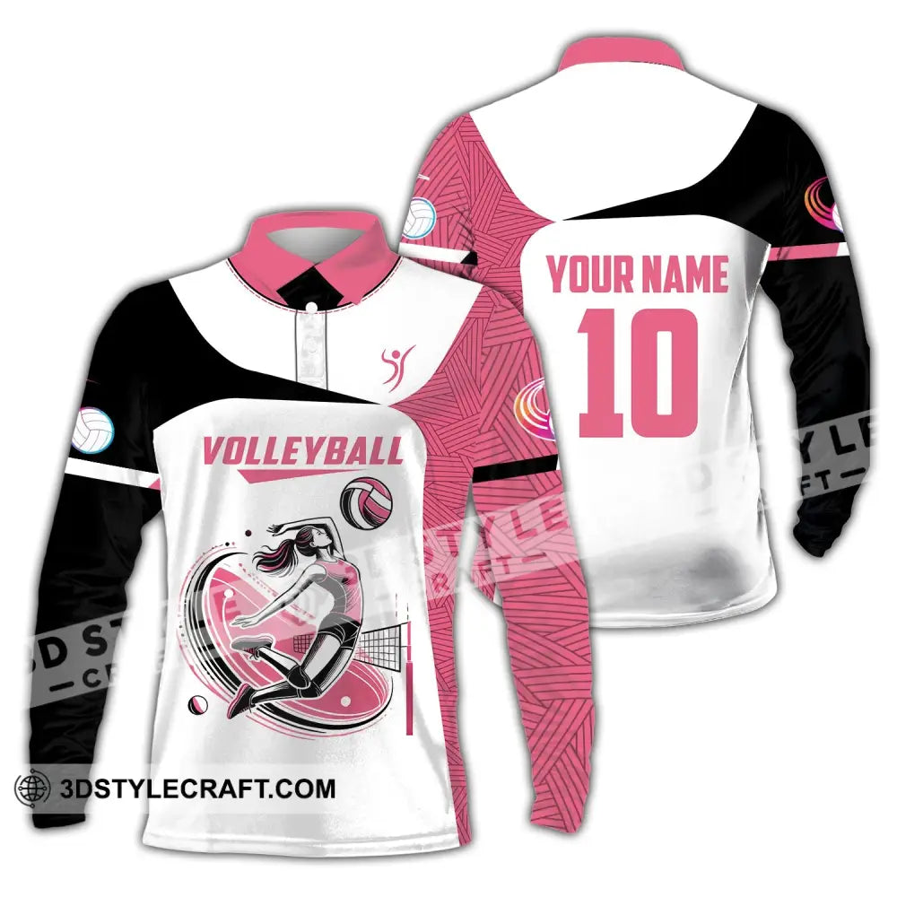 Woman Shirt Custom Name And Number Volleyball Polo Long Sleeve Club Uniform Lover Gift / S T-Shirt