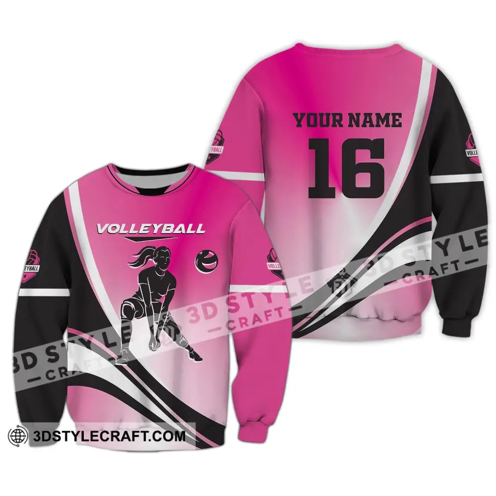 Woman Shirt Custom Name And Number Volleyball T-Shirt For Club Gift Players Long Sleeve / S