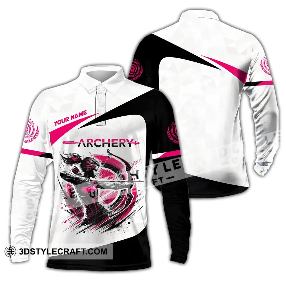 Woman Shirt Custom Name Archer Archery Team Uniform Gift Long Sleeve Polo / S T-Shirt