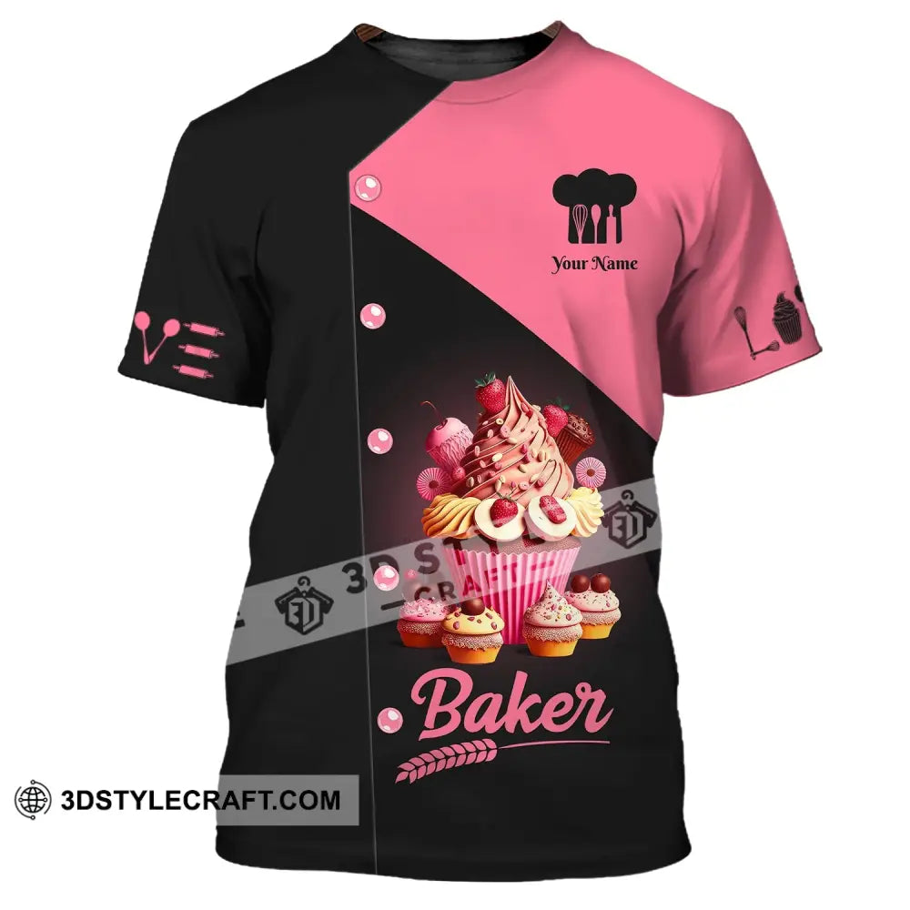 Woman Shirt Custom Name Bakery Baker Pink Cake Chef Apparel Baking Lovers Gift T-Shirt / S