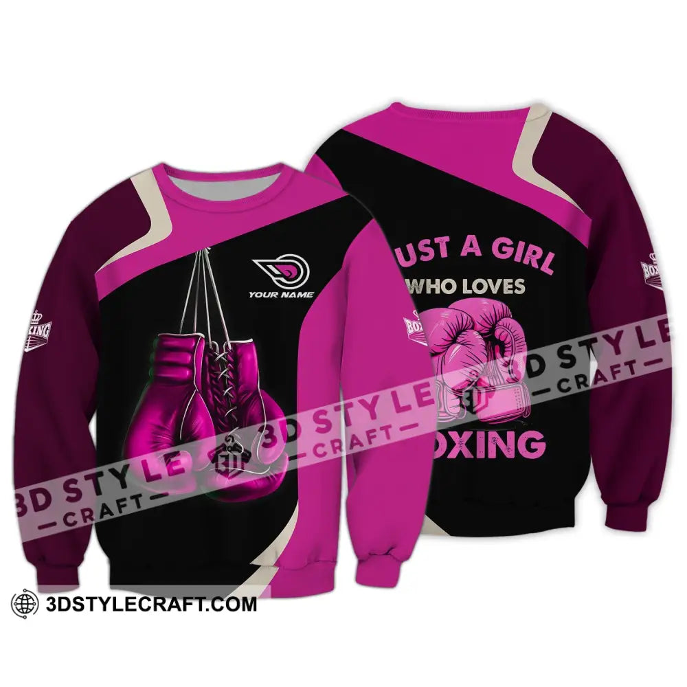 Woman Shirt - Custom Name Boxing Lover Girl T-Shirt Long Sleeve / S